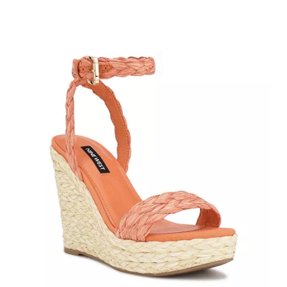 Nine West Womens 11 Keily Espadrille Platform Wedge Sandal Orange Resort Beach‎